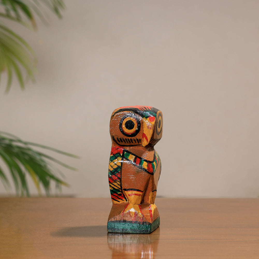 Owl - Traditional Burdwan Wood Craft Handpainted Sculpture (Small) 08