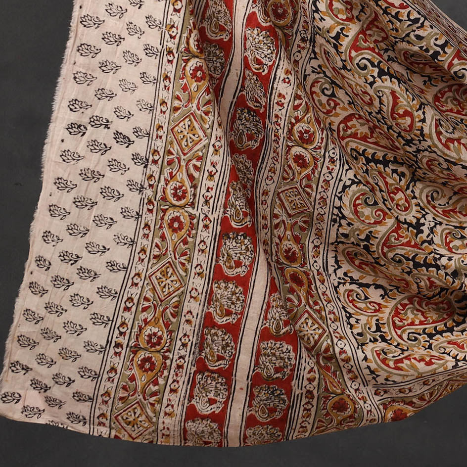 Red - 3pc Cotton Pedana Block Print Kalamkari Dress Material 15