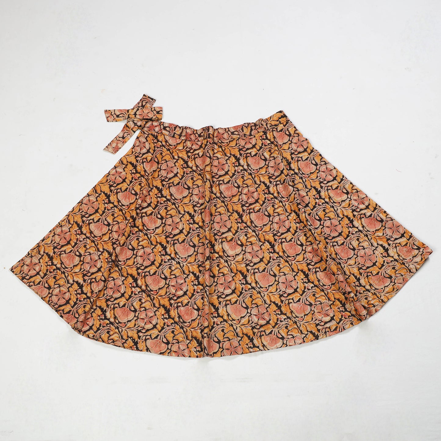 Orange - Block Printed Cotton Wrap Around Kalamkari Skirt 15