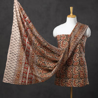 Red - 3pc Cotton Pedana Block Print Kalamkari Dress Material 15