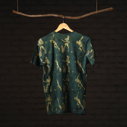 Green - Bindaas Block Art Prints Natural Dyed Cotton Round Neck T-shirt