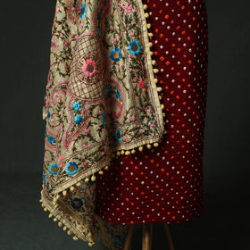 Maroon - Kutch Bandhani Tie-Dye Cotton 2pc Unstitched Dress Material Kurta Set with Earrings 22