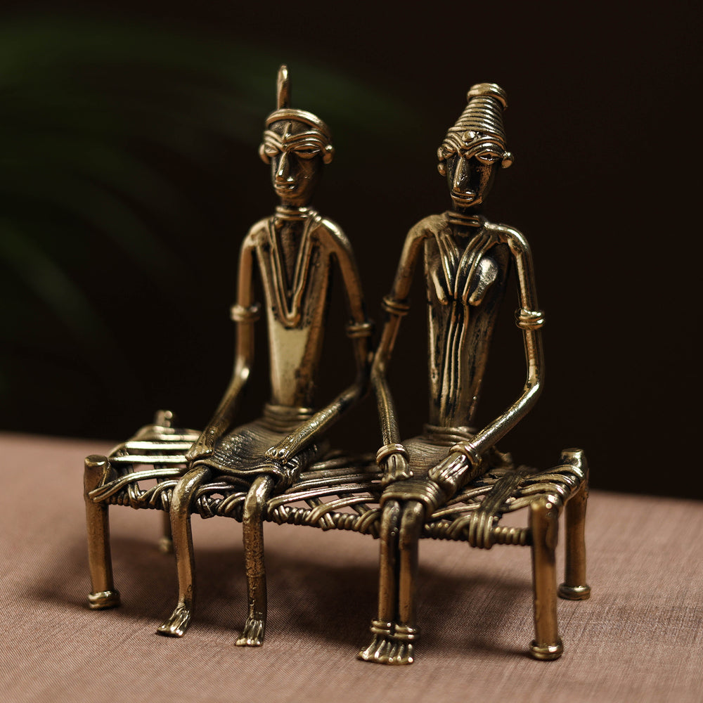 Sitting on Charpai - Tribal Odisha Dokra Art Decor Item