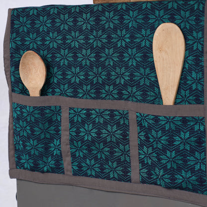 Block Printed Cotton Fridge Top Cover with Multiple Pockets