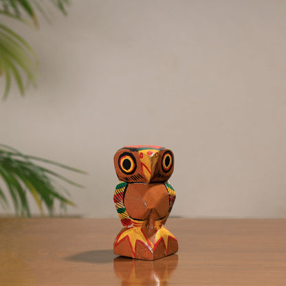 Owl - Traditional Burdwan Wood Craft Handpainted Sculpture (Small) 09