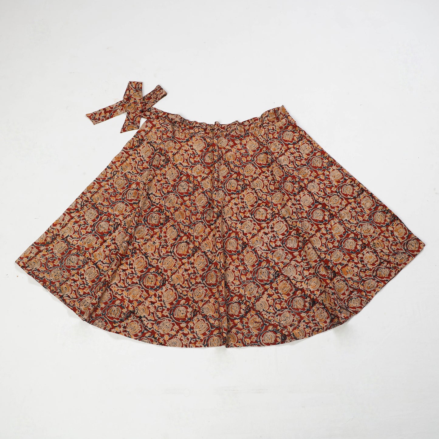 Red - Block Printed Cotton Wrap Around Kalamkari Skirt 12