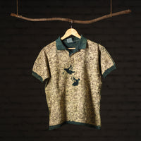 Green - Bindaas Natural Dyed Art Block Print Polo Collar T-shirt in Pure Cotton