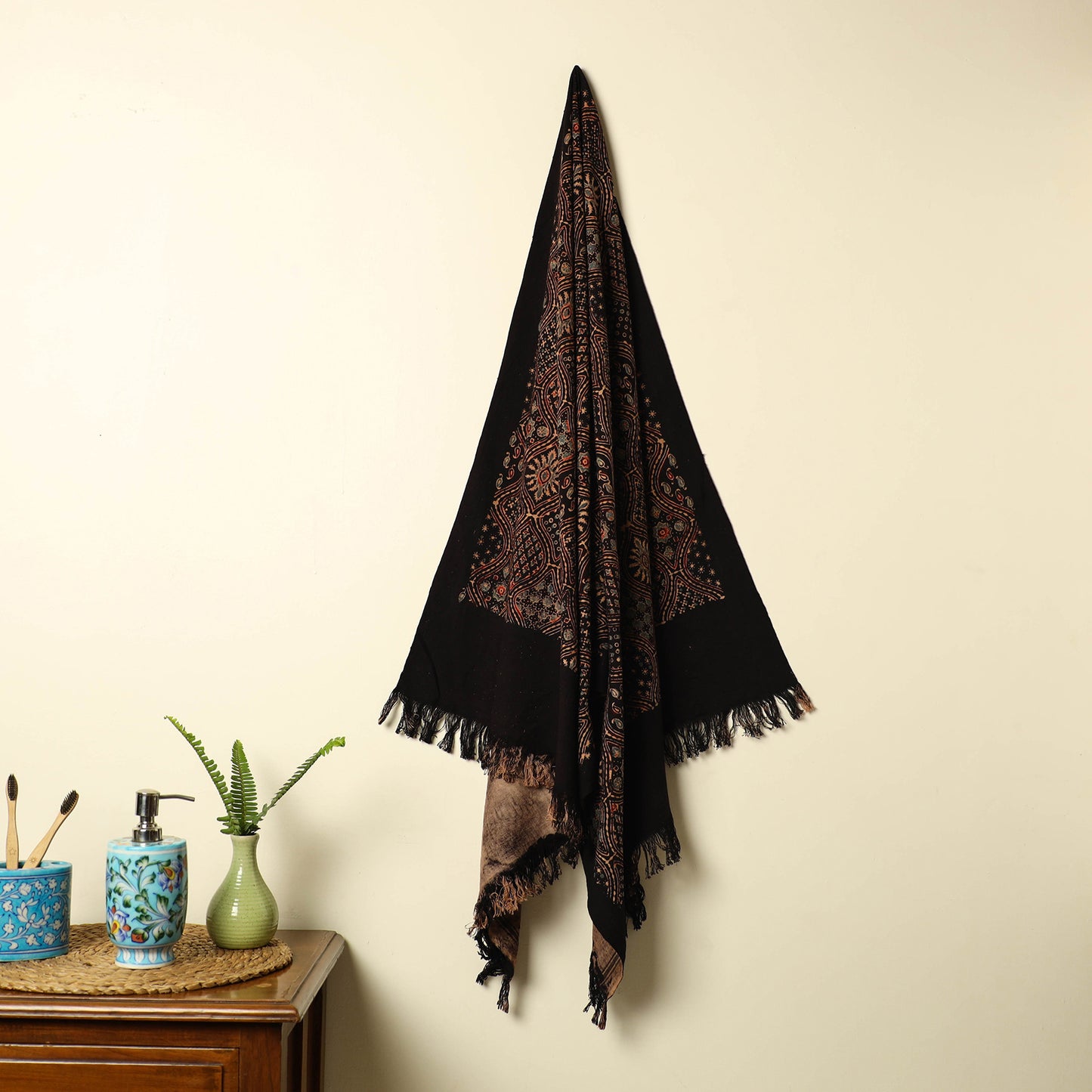 Black - Handloom Block Print Cotton Ajrakh Towel 01