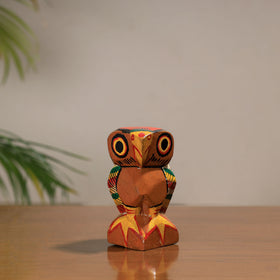  Owl - Traditional Burdwan Wood Craft Handpainted Sculpture (Small) 09 