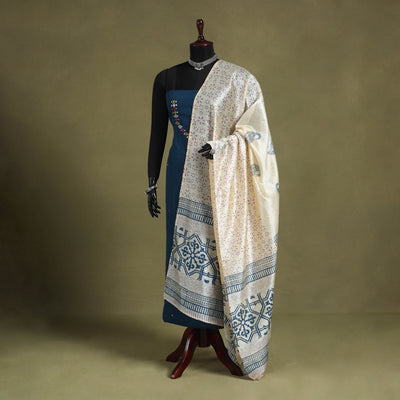 White Block Print Chanderi Silk Sanganeri Floral Dupatta