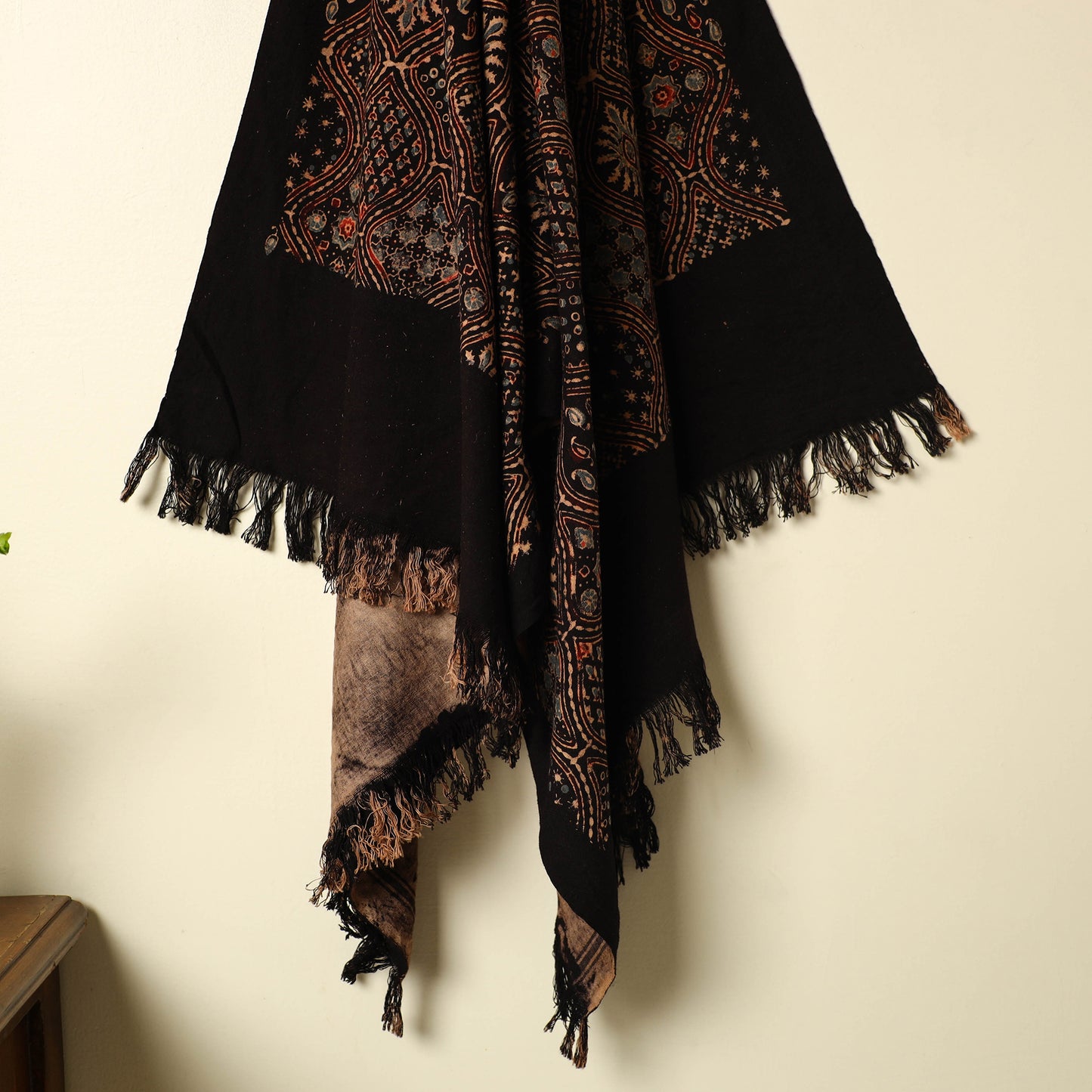 Black - Handloom Block Print Cotton Ajrakh Towel 01