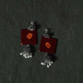 Maroon - Kutch Bandhani Tie-Dye Cotton 2pc Unstitched Dress Material Kurta Set with Earrings 22