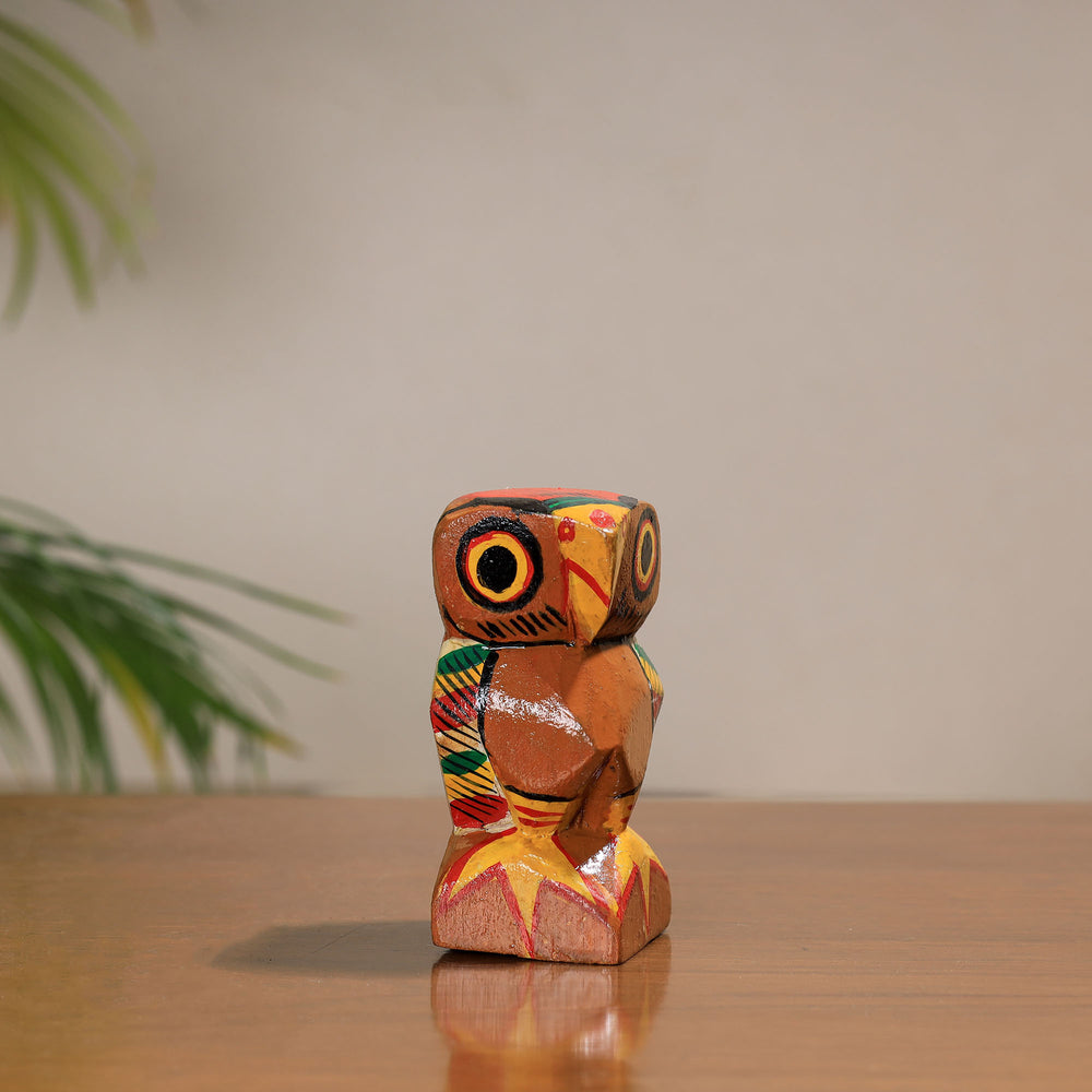 Owl - Traditional Burdwan Wood Craft Handpainted Sculpture (Small) 09