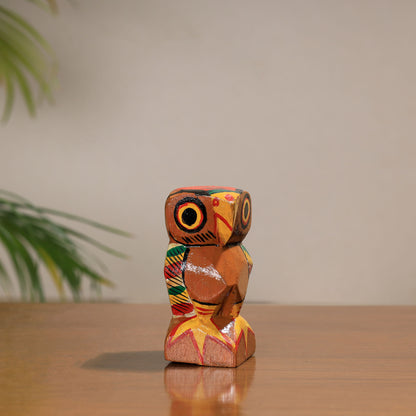 Owl - Traditional Burdwan Wood Craft Handpainted Sculpture (Small) 09
