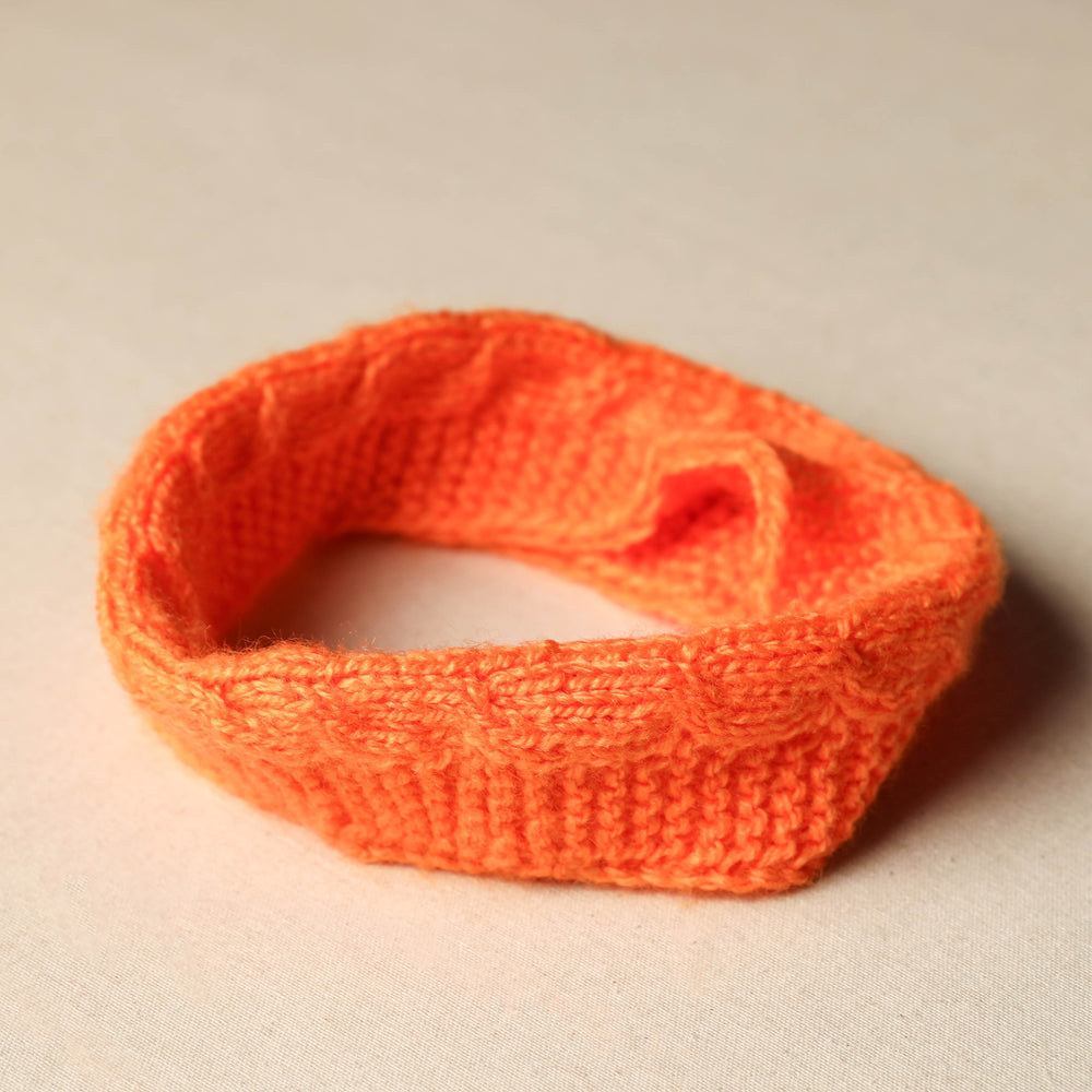 Orange - Kumaun Hand Knitted Woolen Warm Headband 05