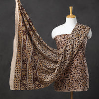 Beige - 3pc Cotton Pedana Block Print Kalamkari Dress Material 17