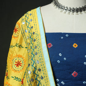 Blue - Kutch Bandhani Tie-Dye Cotton 2pc Unstitched Dress Material Kurta Set with Earrings 23