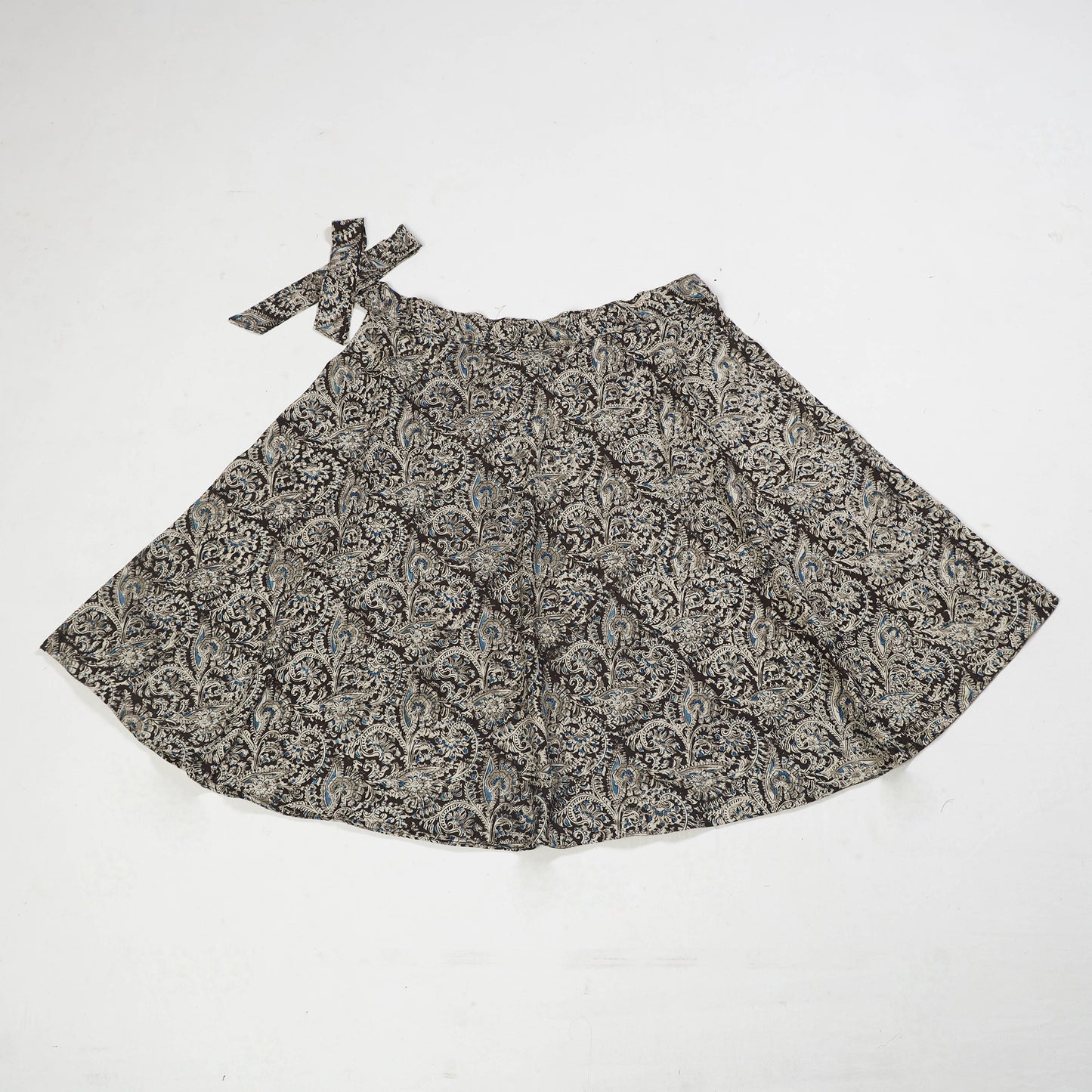 Grey - Block Printed Cotton Wrap Around Kalamkari Skirt 09