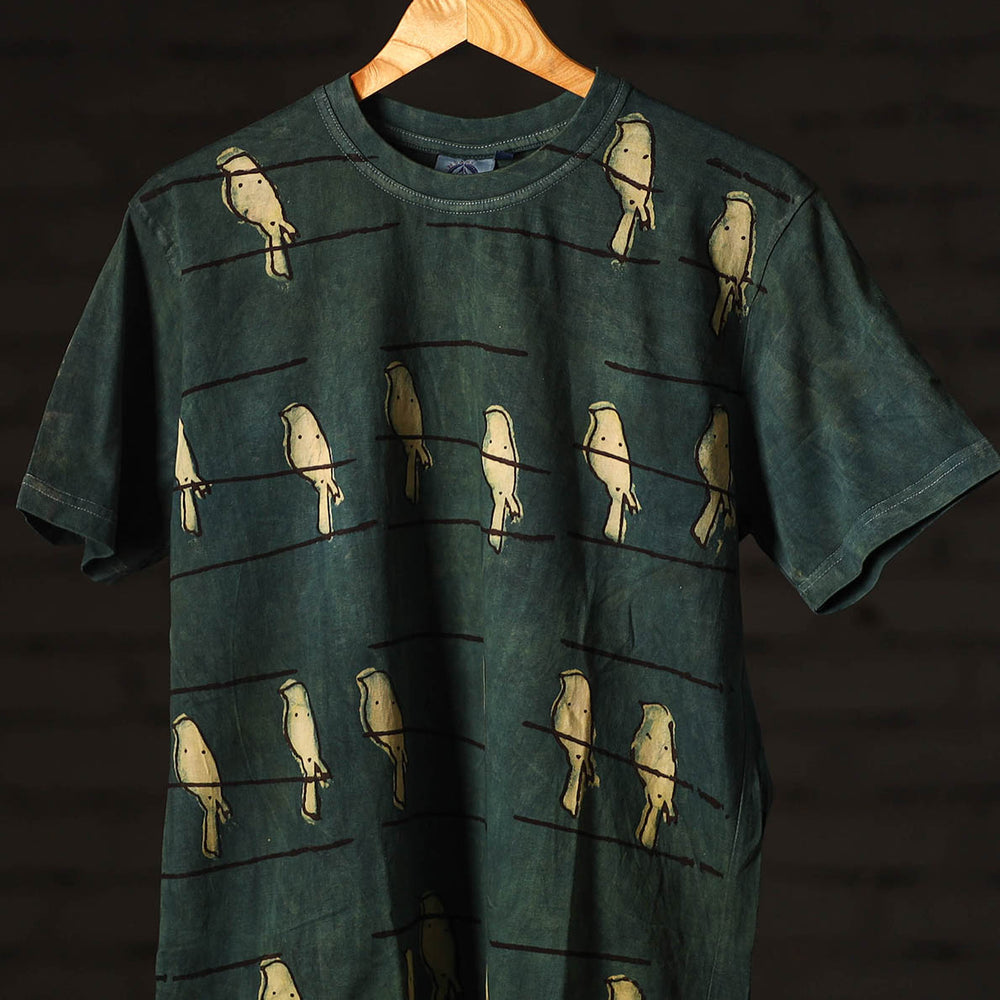 Green - Bindaas Block Art Printed Cotton Round Neck T-shirt