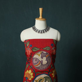 Handpainted Srikalahasti Pen Work Kalamkari Bangalore Silk 2pc Unstitched Dress Material Kurta Set 09