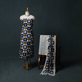 Bagh Hand Block Print Maheshwari Silk 3pc Unstitched Dress Material Suit Set 44