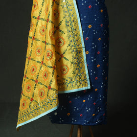 Blue - Kutch Bandhani Tie-Dye Cotton 2pc Unstitched Dress Material Kurta Set with Earrings 23