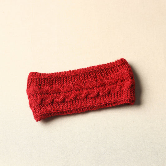 Red - Kumaun Hand Knitted Woolen Warm Headband 06