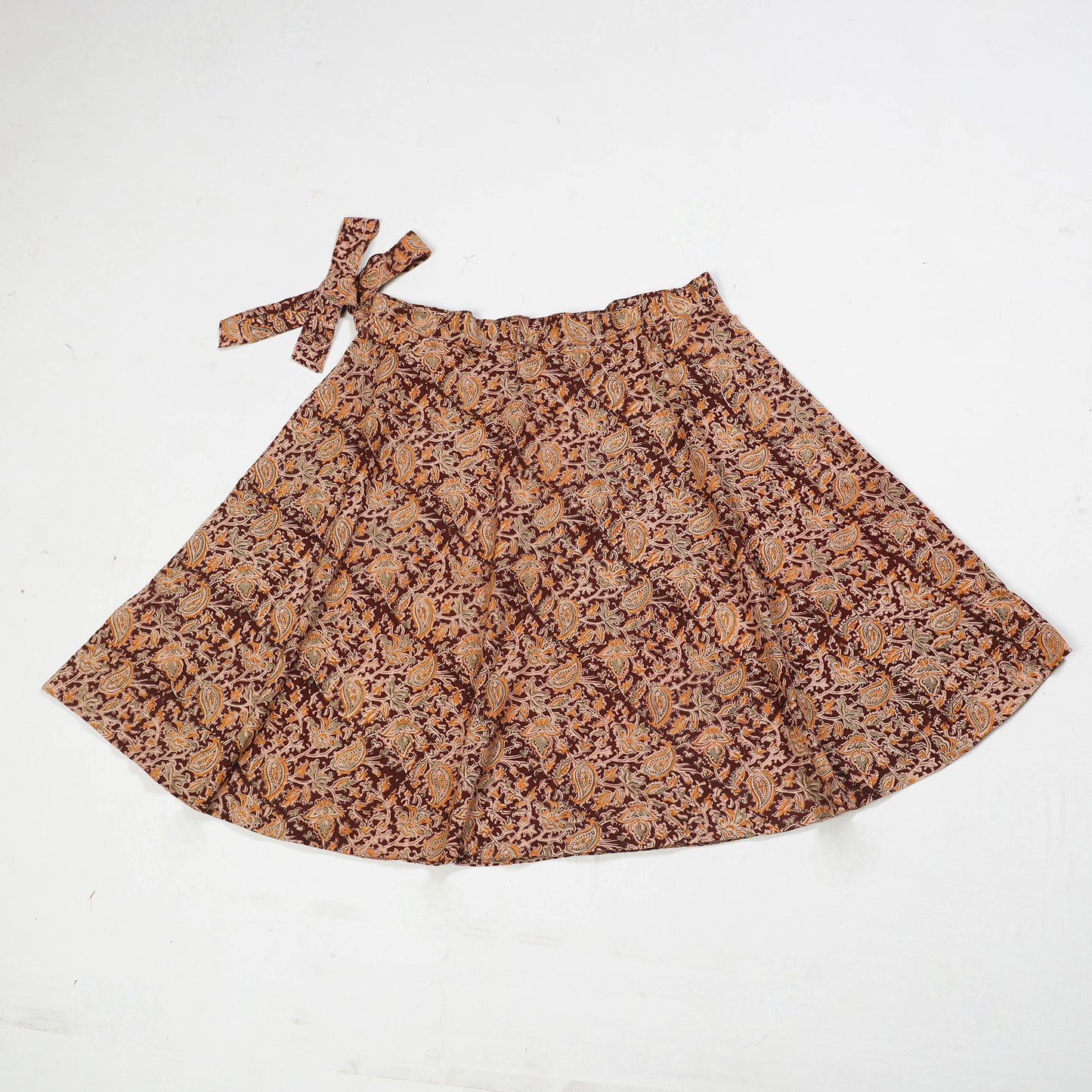 Maroon - Block Printed Cotton Wrap Around Kalamkari Skirt 08