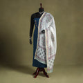 White Block Print Chanderi Silk Sanganeri Floral Dupatta