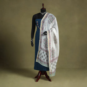 White Block Print Chanderi Silk Sanganeri Floral Dupatta