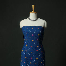 Blue - Kutch Bandhani Tie-Dye Cotton 2pc Unstitched Dress Material Kurta Set with Earrings 23