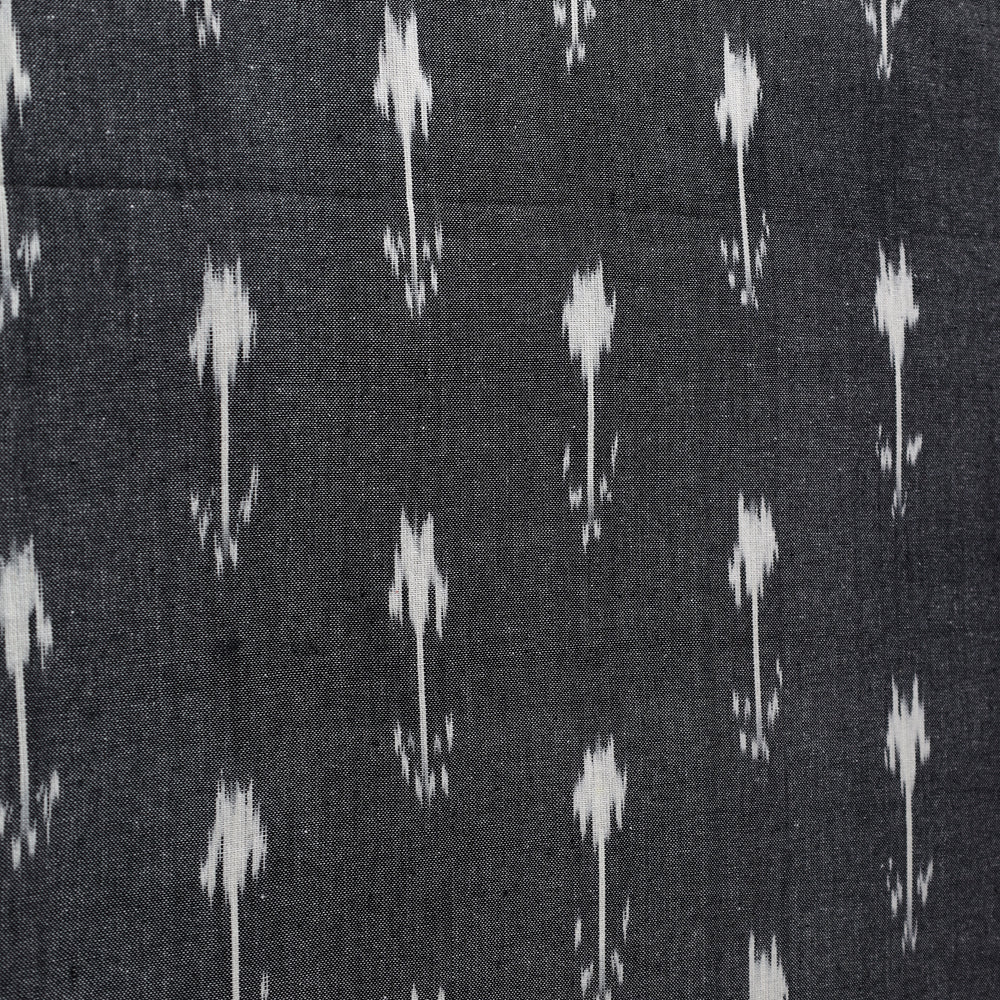 Grey With White Butta Pochampally Ikat Weave Cotton Fabric 06