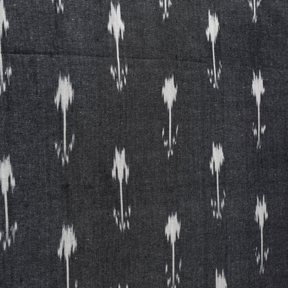 Grey With White Butta Pochampally Ikat Weave Pure Cotton Fabric