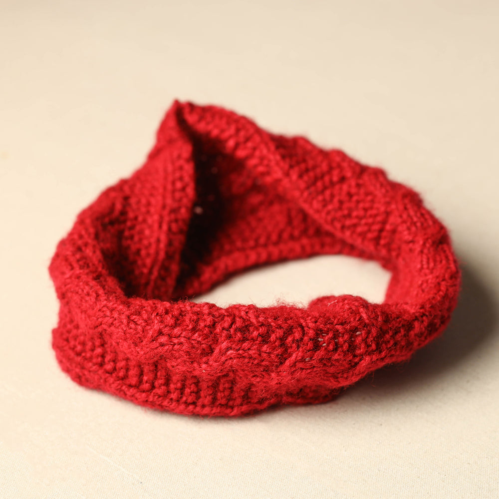 Red - Kumaun Hand Knitted Woolen Warm Headband 06