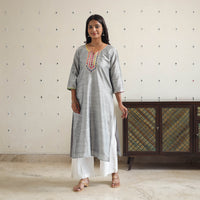 Grey - Ayesha Gray Gota Work Slub Silk Plain Kurta