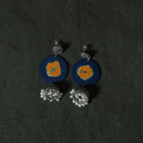 Blue - Kutch Bandhani Tie-Dye Cotton 2pc Unstitched Dress Material Kurta Set with Earrings 23