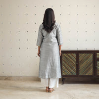 Grey - Ayesha Gray Gota Work Slub Silk Plain Kurta