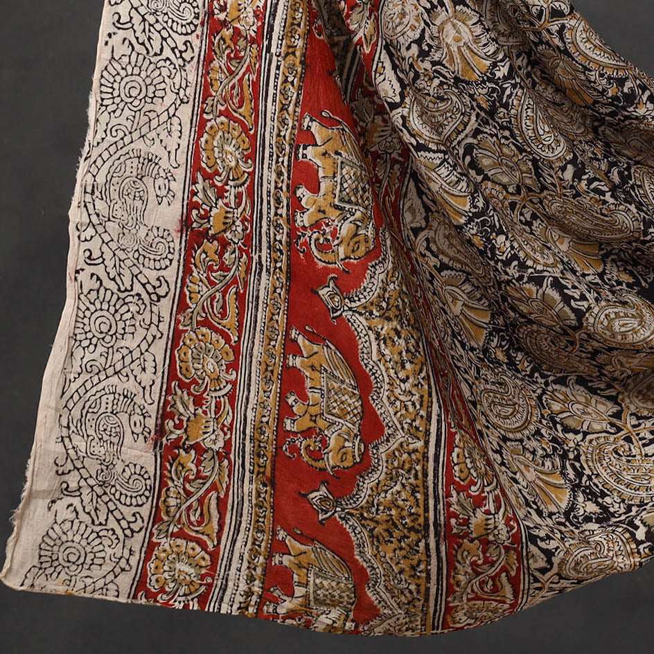 Multicolor - 3pc Cotton Pedana Block Print Kalamkari Dress Material 20