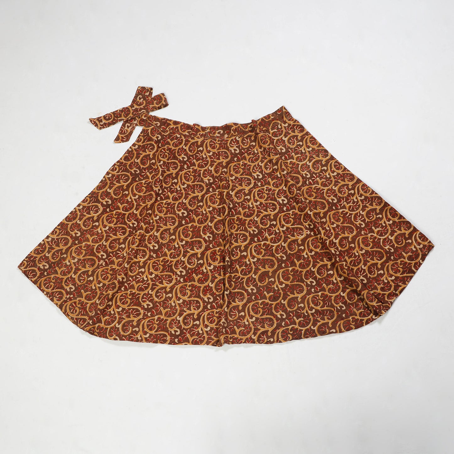 Brown - Block Printed Cotton Wrap Around Kalamkari Skirt 04