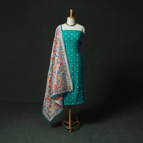 Kutch Bandhani Tie-Dye Cotton 2pc Unstitched Dress Material Kurta Set with Earrings 24