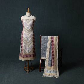 Bagh Hand Block Print Maheshwari Silk 3pc Unstitched Dress Material Suit Set 45