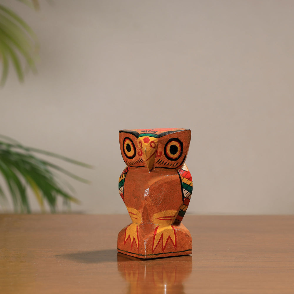 Owl - Traditional Burdwan Wood Craft Handpainted Sculpture (Small) 11