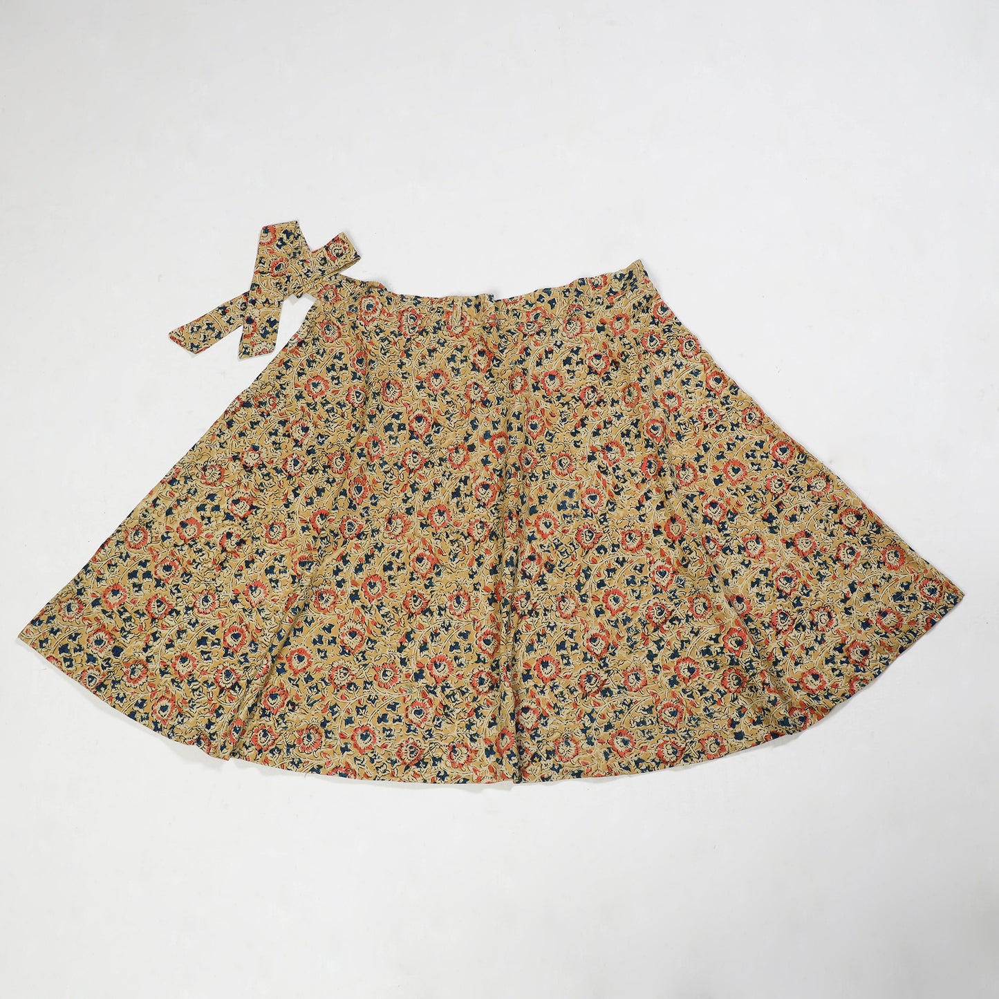 Yellow - Block Printed Cotton Wrap Around Kalamkari Skirt 03