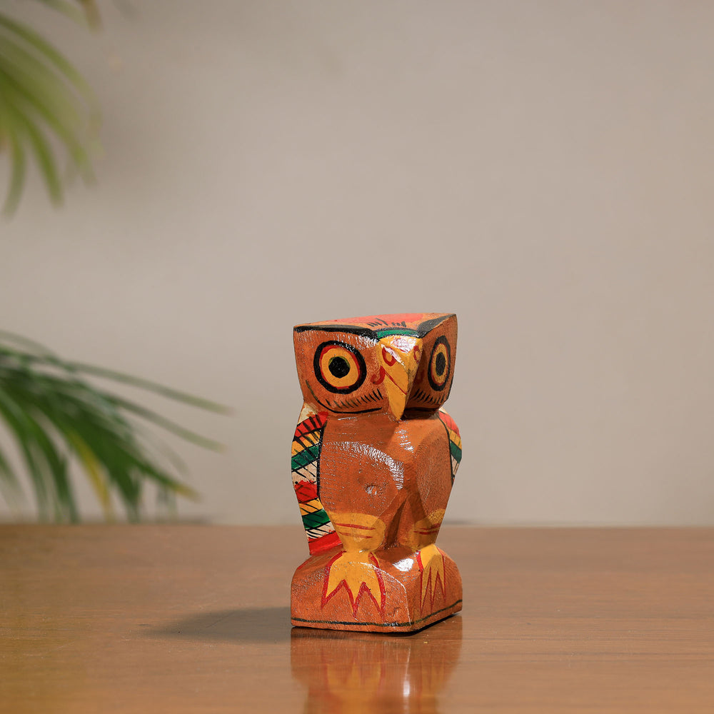 Owl - Traditional Burdwan Wood Craft Handpainted Sculpture (Small) 11