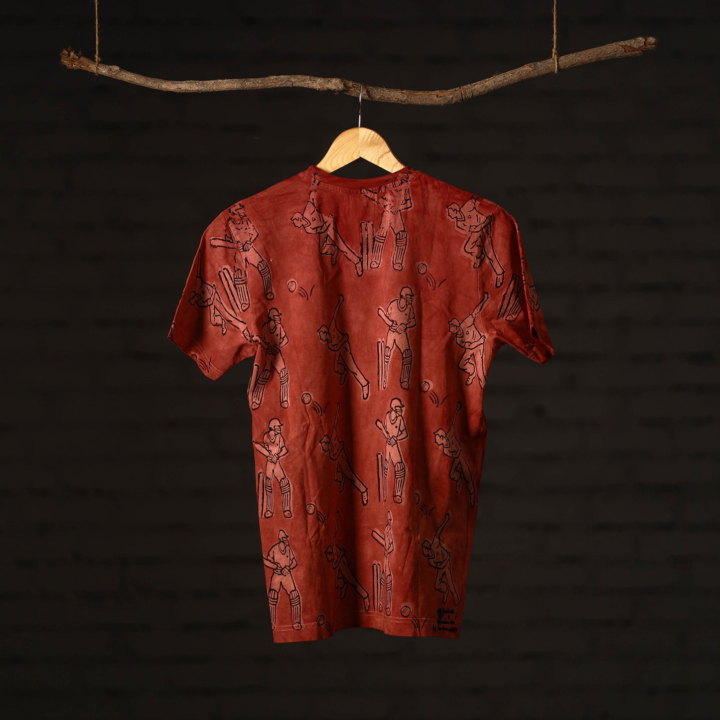 Red - Bindaas Block Art Prints Natural Dyed Cotton Round Neck T-shirt