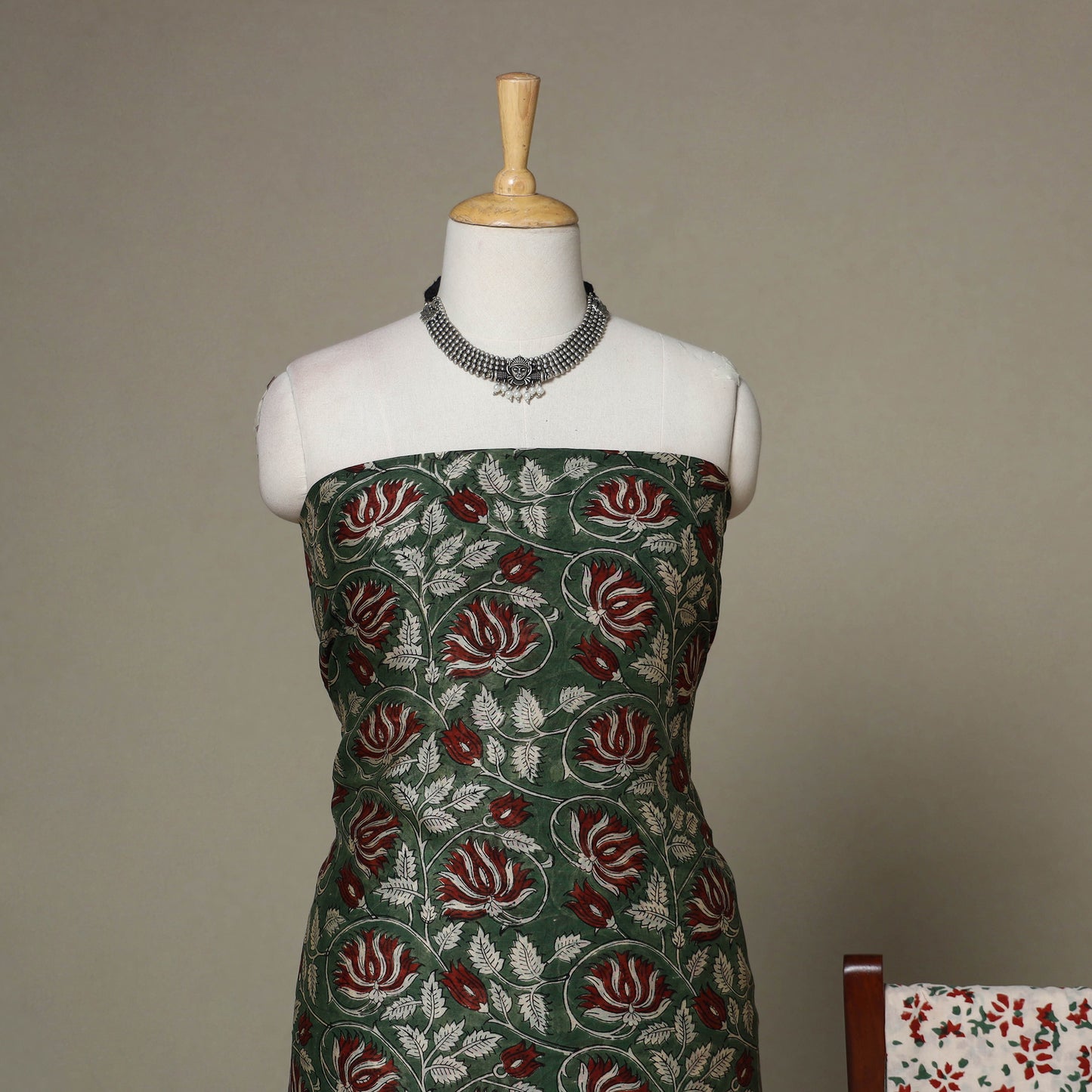 Green - 3pc chanderi silk unstitched sanganeri dress