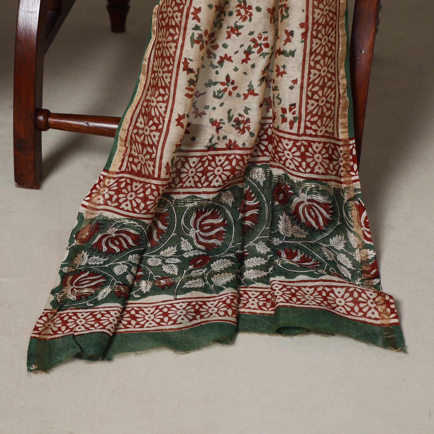 Green - 3pc chanderi silk unstitched sanganeri dress