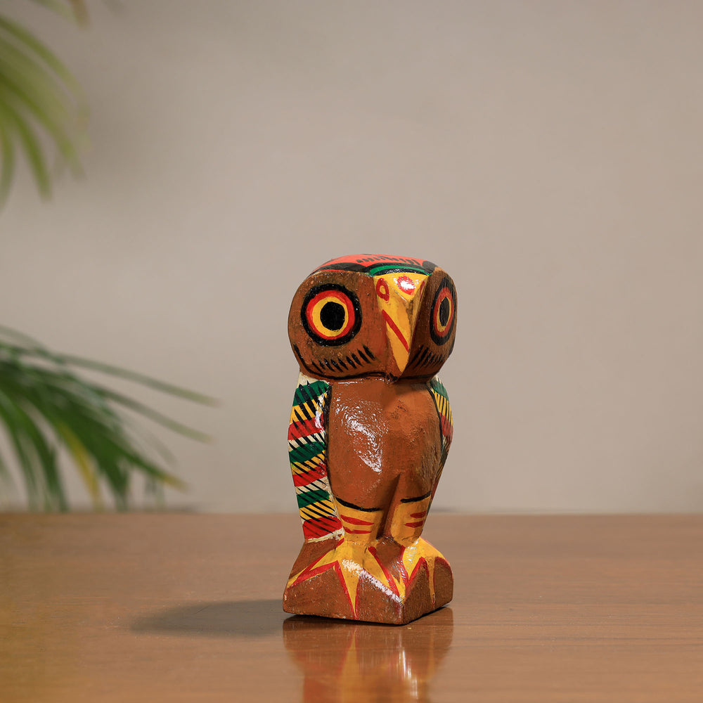 Owl - Traditional Burdwan Wood Craft Handpainted Sculpture (Small) 12