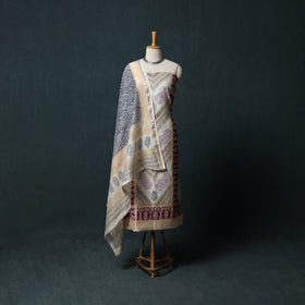 Bagh Hand Block Print Maheshwari Silk 3pc Unstitched Dress Material Suit Set 45