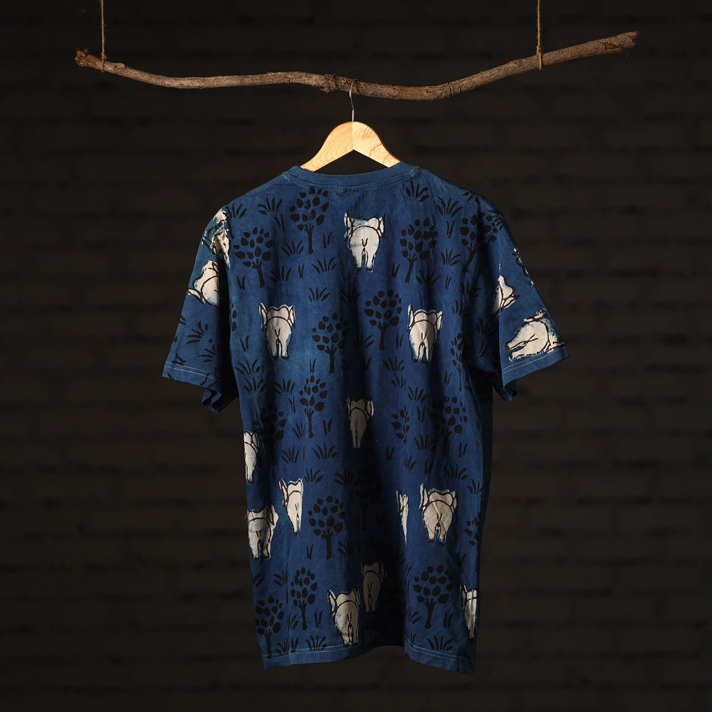 Blue - Bindaas Block Art Printed Cotton Round Neck T-shirt